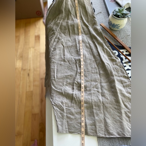 Sarah Pacini Oatmeal Beige Linen Harem Wide Leg Designer Pants with Sash Belt M - Picture 6 of 12